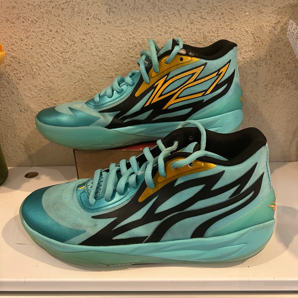 PUMA LaMelo Ball MB.02 Honeycomb Aqua Basketball Shoes Mens 9.5 pre-owned
